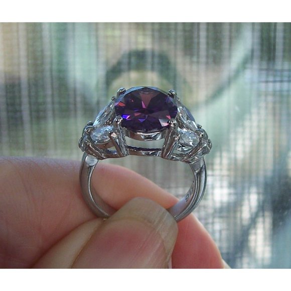 STAINLESS STEEL Simulated Amethyst Cz Ring With Butterfly Sides - Picture 8 of 16